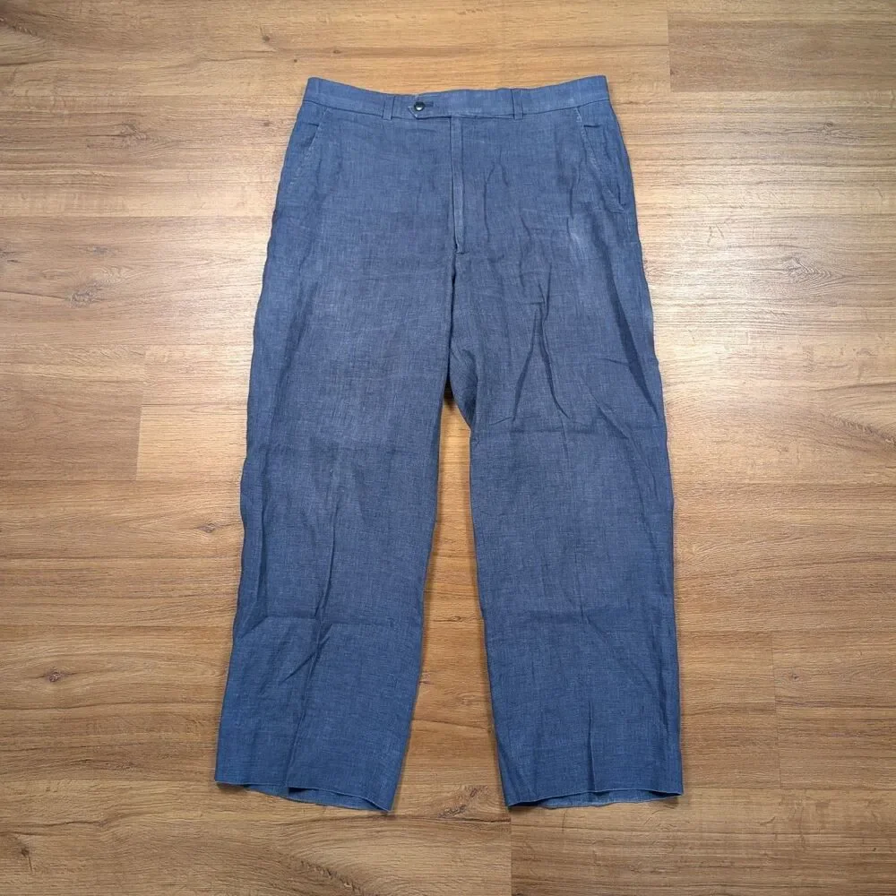 Haspel Pants 100% Linen Pants Mens 34x30(27) Blue Straight Leg Casual Baggy